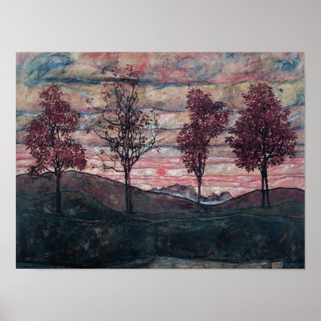 Vier Bäume, die von Egon Schiele gemalt wurden Poster (Vorne)