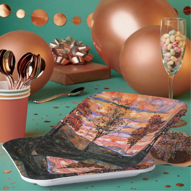 Vier Bäume, Kunst von Egon Schiele, Pappteller (Multi)