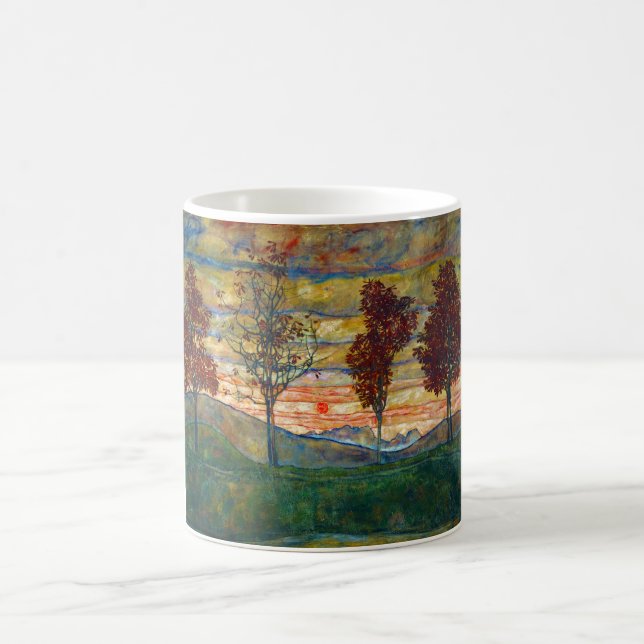 Vier Bäume (Landschaftskunst) (von Egon Schiele) Kaffeetasse (Mittel)