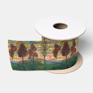 Vier Bäume (Landschaftskunst) (von Egon Schiele) Satinband