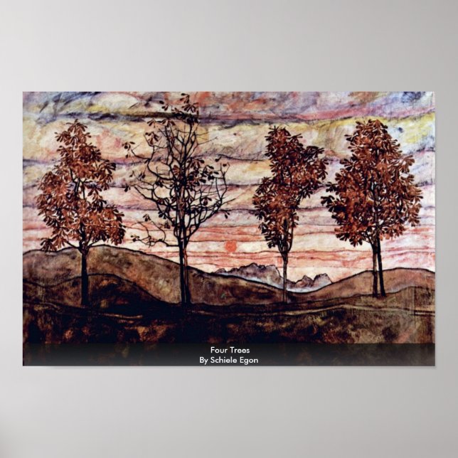 Vier Bäume von Schiele Egon Poster (Vorne)