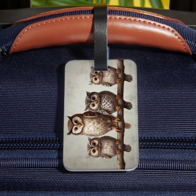 Vier bezaubernde Eulen Gepäckanhänger (Rückseite Insitu 4)