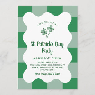 Vier-Blatt-Klee-Schachbrett St. Patrick's Day Einladung