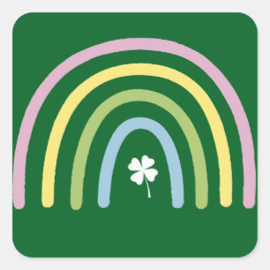 Vier-Blatt-Kleeblatt-Regenbogen-St.-Patricks-Tag  Quadratischer Aufkleber