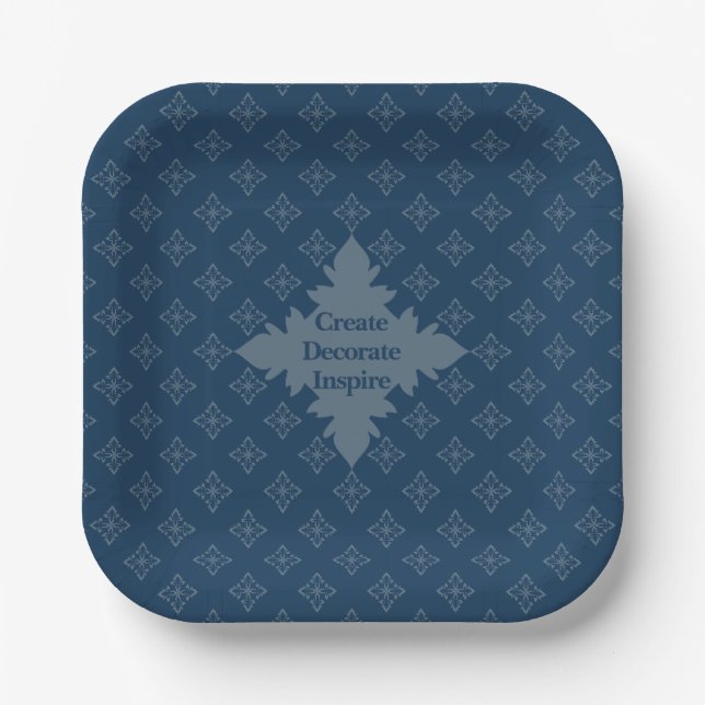Vier-Blatt-Rosette Airforce Blau Foulard-Muster Pappteller (Vorderseite)