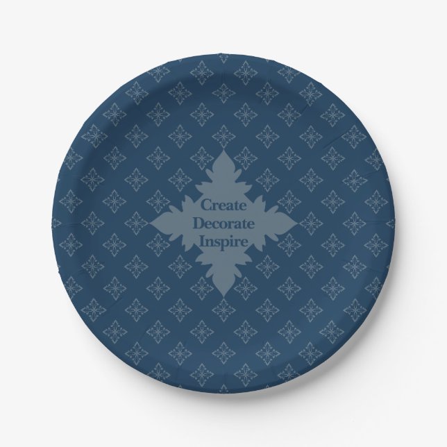 Vier-Blatt-Rosette Airforce Blau Foulard-Muster Pappteller (Vorderseite)