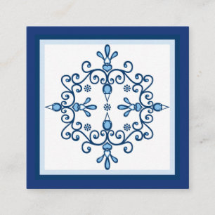 Vier blaue Liebesvögel Volkskunst und blaue Grenze Quadratische Visitenkarte