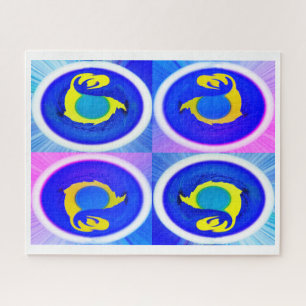 Vier blaue Monde Kunst Puzzle