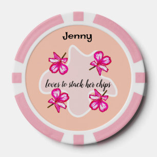 Vier blorrosa Blume Pokerchips
