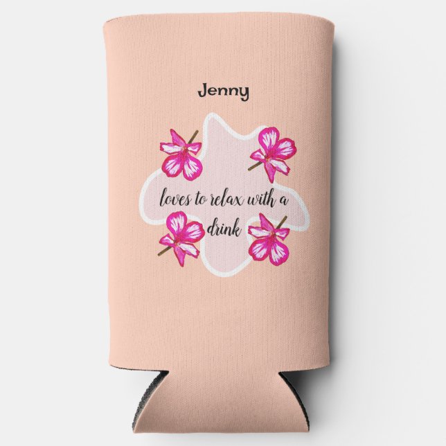 Vier blorrosa Blume Selters Dosenkühler (Vorderseite)