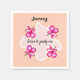 Vier blorrosa Blume Serviette