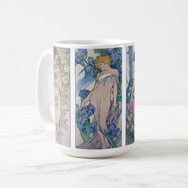 Vier Blume, Alphonse Mucha Kaffeetasse (Vorderseite Links)