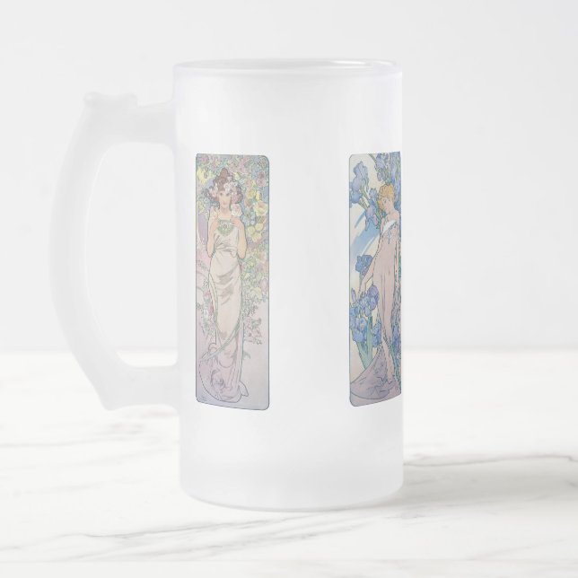 Vier Blume, Alphonse Mucha Mattglas Bierglas (Links)