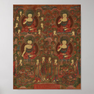 Vier Buddhas im reinen Land-Buddhismus Poster