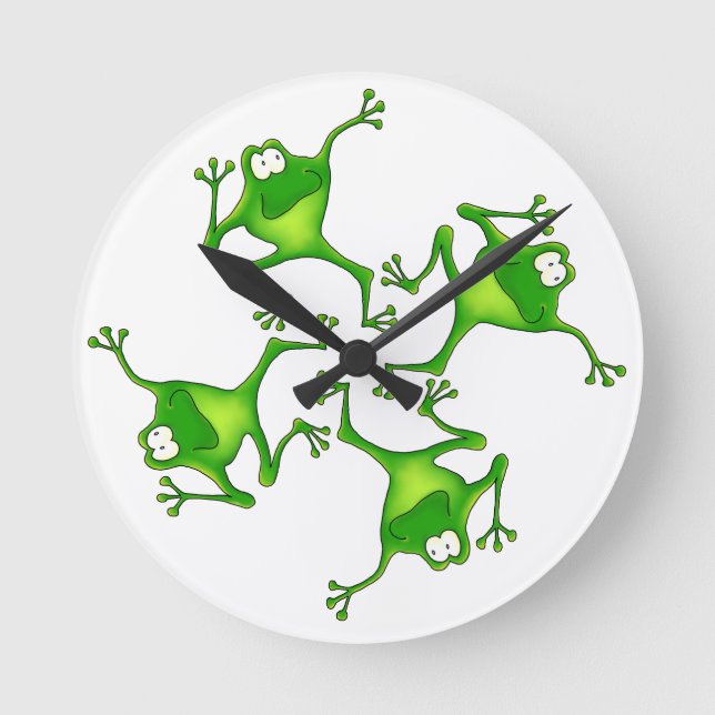 Vier Cartoon-Frosch-Uhr Runde Wanduhr (Vorderseite)