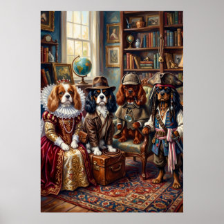 Vier Cavalier-Spaniel-Kostümporträt Poster