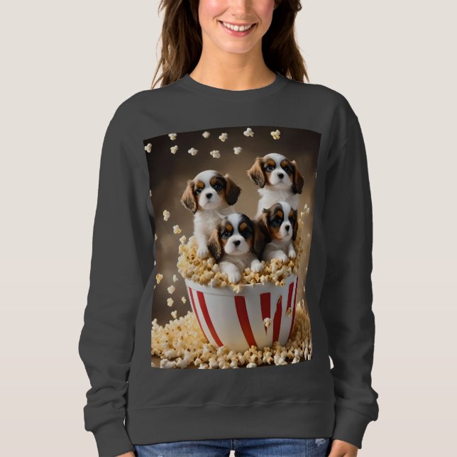 Vier Cavalier Spaniel Welpen im Popcorn, Sweatshirt (Vorderseite)