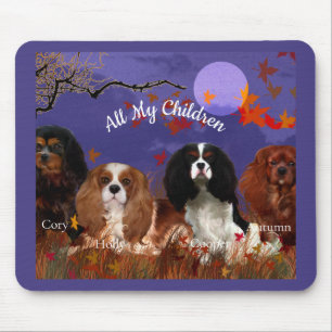 Vier Cavalier-Spaniels Herbst-Nacht-Mauspad Mousepad