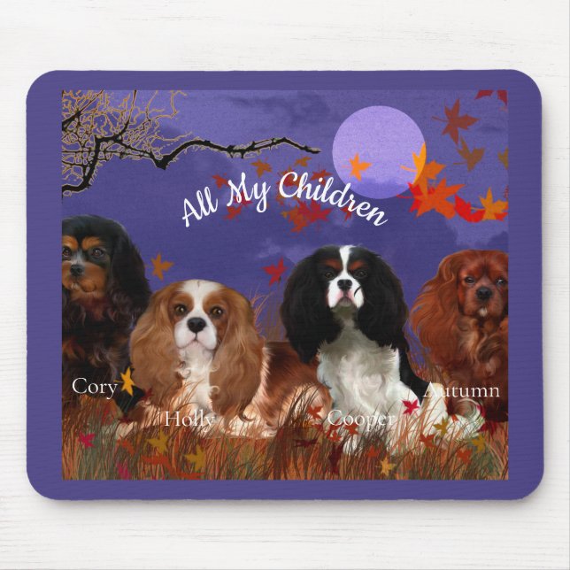 Vier Cavalier-Spaniels Herbst-Nacht-Mauspad Mousepad (Vorne)