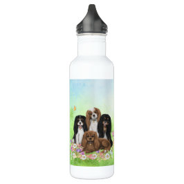 Vier Cavalier-Spaniels in Blume Edelstahl Edelstahlflasche