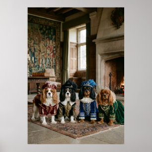 Vier Cavalier Spaniels in Renaissance-Kleidung Poster