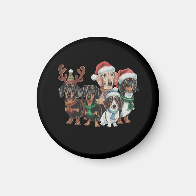 Vier Dackeln Hunde mit festlicher Kleidung Magnet (Vorne)