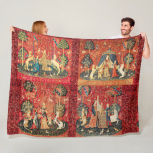 VIER DAMEN-UND EINHORN-GESCHICHTEN rote grüne Fleecedecke