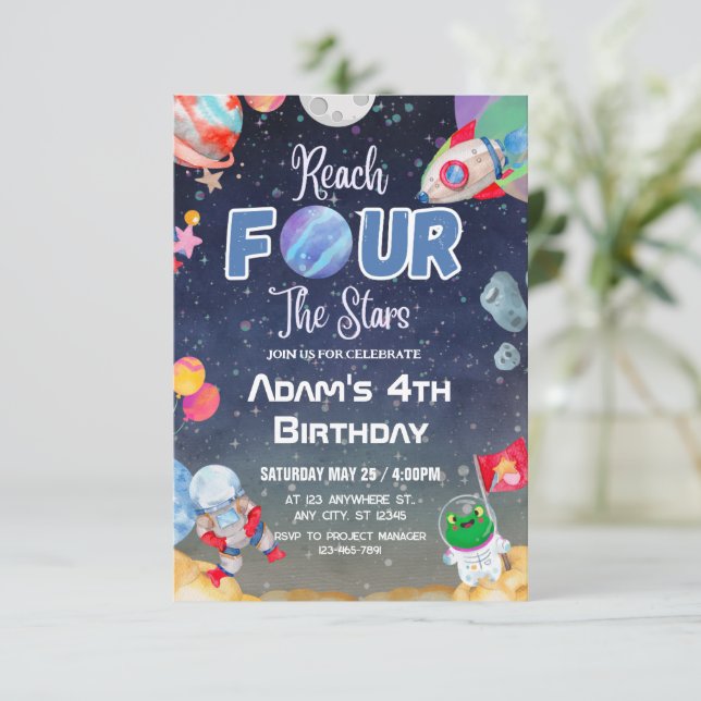 Vier der Sterne Weltraum Vierte Einladung (Stehend Vorderseite)