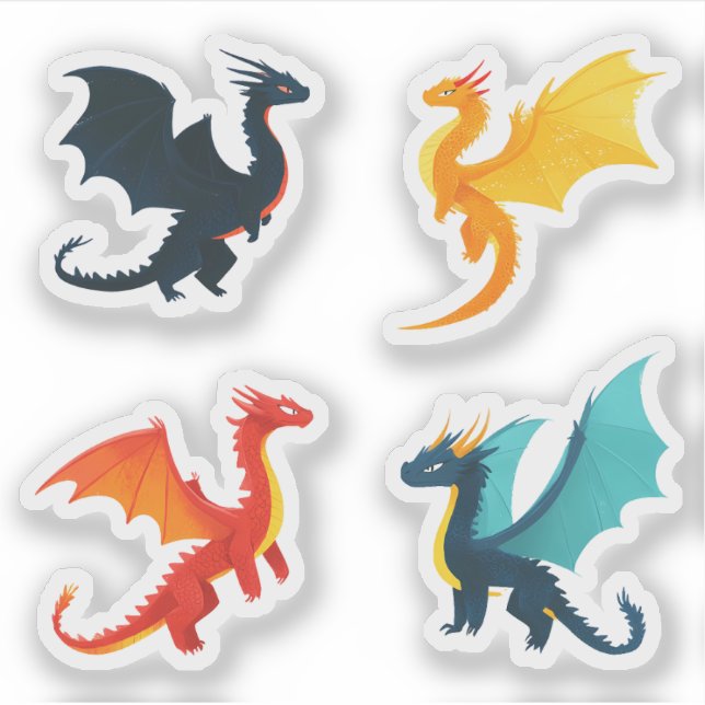 Vier Drachen Flying Sticker-Set Aufkleber (Vorderseite)