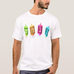 Vier Dreidels Dunkelheits-Shirts T-Shirt<br><div class="desc">Vier mehrfarbige dreidels,  die Nonne,  gimel,  hei und Schienbein zeigen. Nes Gadol Hayah Täuschung. Ein Chanukah Entwurf.</div>