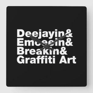 Vier Elemente des Hip Hop Quadratische Wanduhr