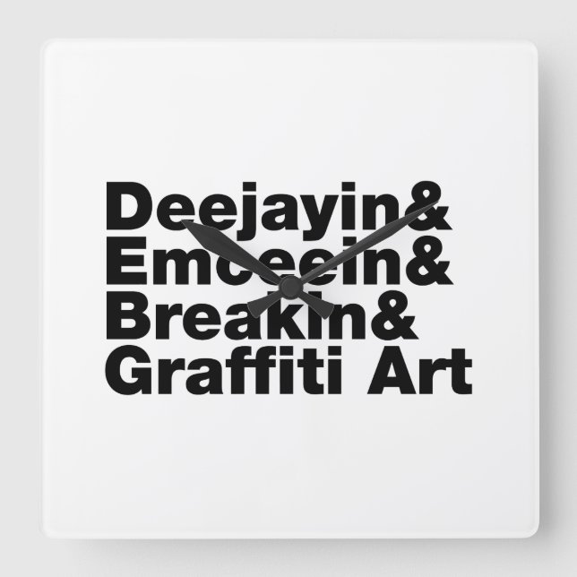 Vier Elemente des Hip Hop Quadratische Wanduhr (Vorderseite)