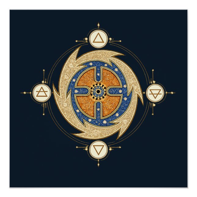 Vier Elemente Marokkanisches Mandala Heilige Geome Poster (Vorderseite)