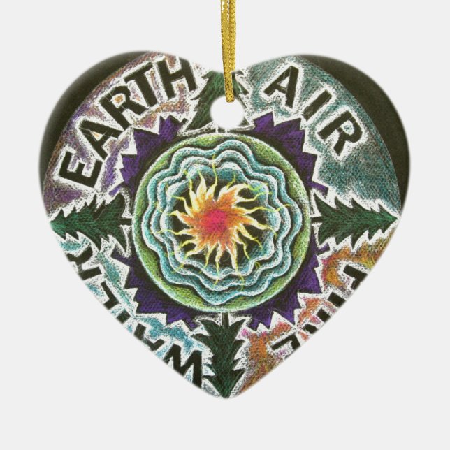 Vier Elementesun-Mandala Keramik Ornament (Vorne)