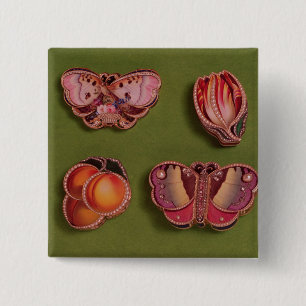 Vier emailliert und jewelled Kästen, Schmetterlin Button