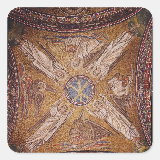 Vier Engel mit den Symbolen der Quadratischer Aufkleber (Vorderseite)