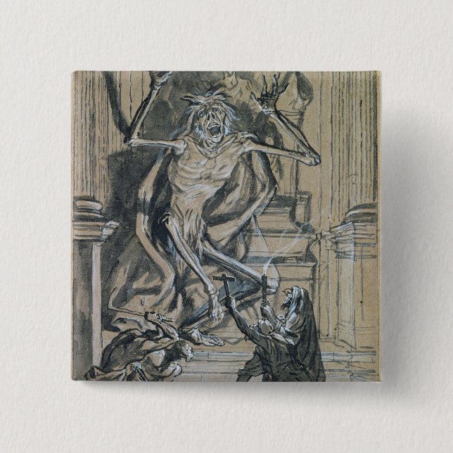 Vier ernste Räuber wecken einen Geist Button (Vorderseite)