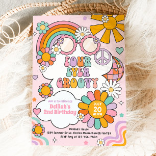 Vier Ever Groovy 70er Blume Power Rainbow Birthday Einladung