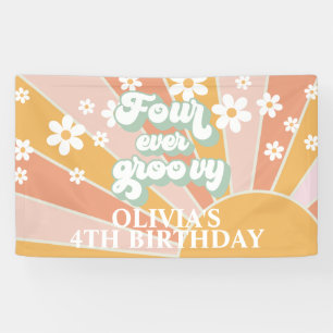 Vier Ever Groovy Retro Sonnenschein Daisy Geburtst Banner