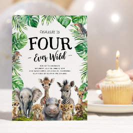 Vier Ever Wild Safari 4. Geburtstag Party Einladung