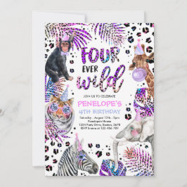 Vier Ever Wild Safari Regenbogen Cheetah 4. Geburt Einladung