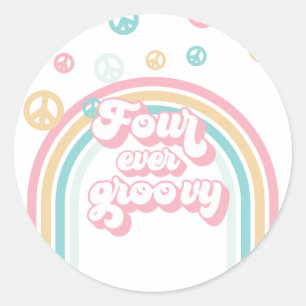 Vier ewig Groovy Retro Sommer Regenbogen Runder Aufkleber