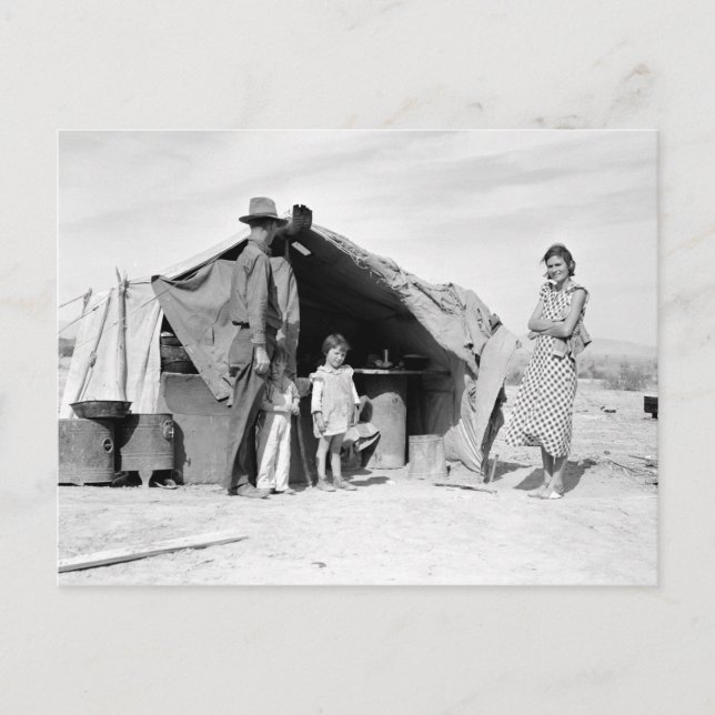 Vier Familien, die 1937 nach Oklahoma zurückgeschi Postkarte (Vorderseite)