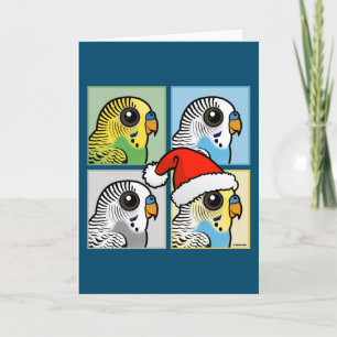 Vier-Farb-Xmas-Budgies Feiertagskarte
