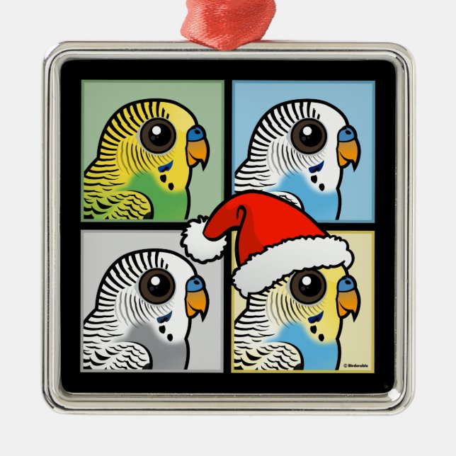 Vier-Farb-Xmas-Budgies Ornament Aus Metall (Vorne)