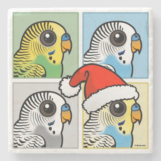 Vier-Farb-Xmas-Budgies Steinuntersetzer (Vorderseite)