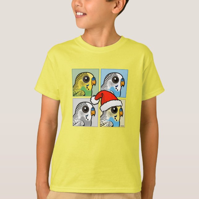 Vier-Farb-Xmas-Budgies T-Shirt (Vorderseite)