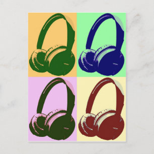 Vier Farben Pop Art Kopfhörer Postkarte