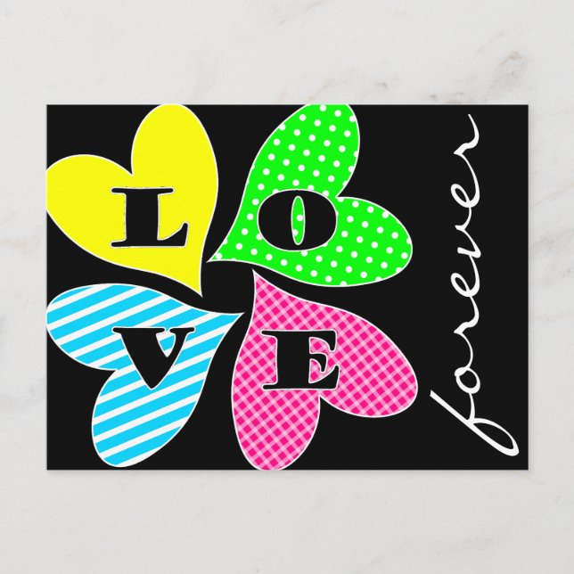 Vier farbige Herzen Feiertagspostkarte (Vorderseite)