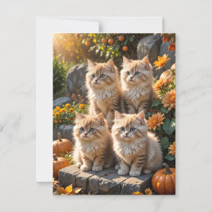 Vier flauschige Herbstkätzchen mit Pumpkins und Mu Magneteinladung